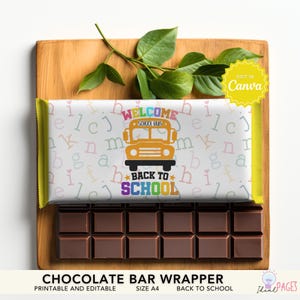 Back to School Favors, Editable Chocolate Bar Wrapper, Candy Bar Wrapper, Chocolate Wrapper Template, Chocolate Bar Label, Party Favors Kids