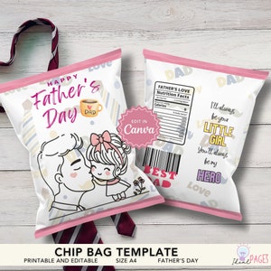 Fathers Favor Bag Father&#39;s Day Chip Bag Template Father&#39;s Day Printable Party Favors Gift Bags for Husband Best Dad Ever Favor Gift for Dads