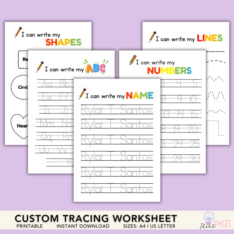 Custom Name Tracing, Printable Tracing Worksheet Set, Preschool ...