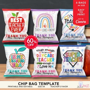 6 sacs-cadeau de remerciements pour les enseignants, cadeau de remerciements pour les enseignants, cadeau de remerciement pour les enseignants, articles de cadeau pour les enseignants, sacs de chips, modèle de sac de chips
