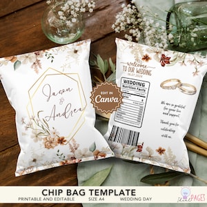 Hochzeit Chip Beutel Vorlage, Benutzerdefinierte Chip Tasche, anpassbare Gunst Tasche, Hochzeit Snack Taschen, Party Chip Taschen, Hochzeit Gunst Idee, Boho Wildblume