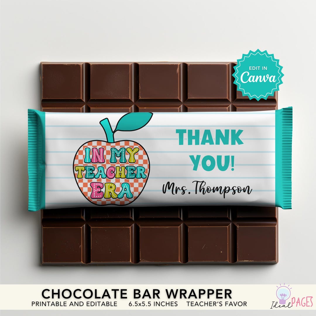 Teal Teacher Appreciation Gift Chocolate Bar Wrapper, Candy Bar Label ...