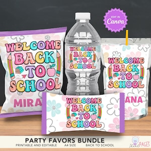Welcome Back to School Favors, First Day of School Gift, Chip Bag Party Favor, Water Bottle Label, Juice Pouch Label, Chocolate Bar Wrapper