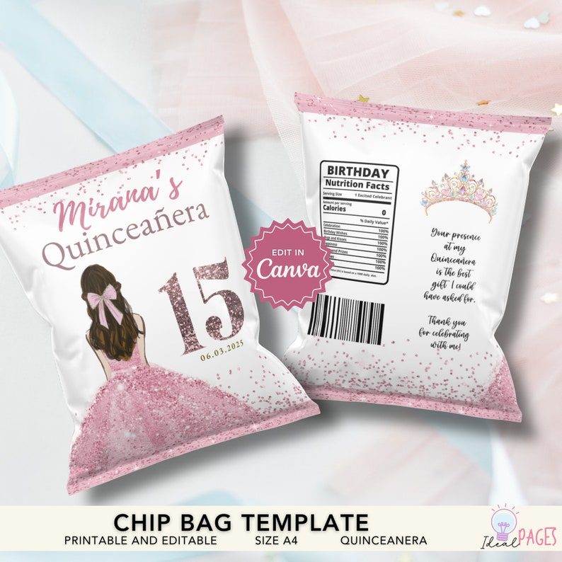 Quinceanera Chip Bags, Quinceanera Favors, Sweet 15 Party Favor, Quince