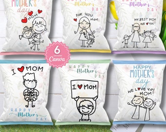 6 Mother's Day Chip Bag Template, Custom Party Favor, Moms Snack Bag Giveaway, Party Chip Bag, Grandma's Favor Idea, Custom Chip Bag Bundle