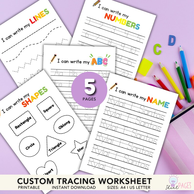 Custom Name Tracing, Printable Tracing Worksheet Set, Preschool ...