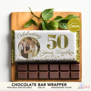 50. Goldener Hochzeitstag, Candy Bar Wrapper, Schokoladentafel Wrapper Vorlage, Schokoladentafel Etikett, Jubiläumsgeschenke Ideen für Gäste