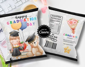 Graduation Chip Bag Template, Kindergarten Custom Chip Bags, School party favors, Graduation Snack Bag, DIY Graduation Gifts for Preschool