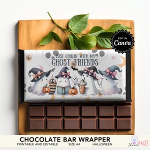 Halloween Party Favors, Cute Ghost Party Favors for Kids, Trick or Treat Chocolate Bar Wrap, Chocolate Wrapper Template, Chocolate Bar Label