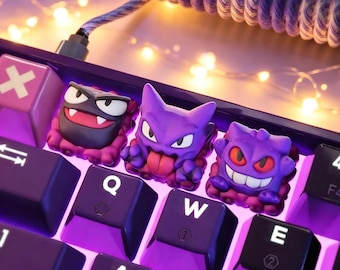 Custom Anime Keycaps,Pokémon keycaps Keycaps–Gengar, Gastly, Etc.Keyboard Caps, Anime Mechanical Keycaps, Resin Keycaps,Cross-Shaped Keycaps
