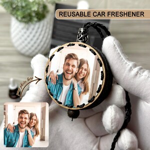 Personalized Couples Car Air Freshener Custom Photo Car Decor Romantic Wooden Freshie Gift for Him Her Anniversary Gift Love Car Accessory