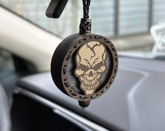 Skull Custom Air Freshener Wooden Car Air Freshies Car Mirror Hanging Accessories Car Diffuser Car Perfume Gift For Boyfriend Car Decor