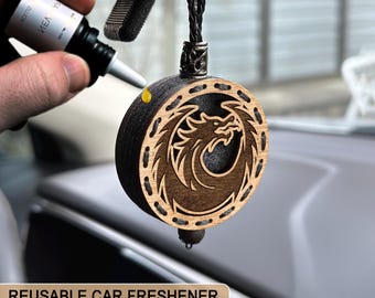 Deodorante per auto in legno con incisione a forma di drago – Profumo naturale, decorazione per auto realizzata a mano, regalo personalizzato unico per automobilisti e amanti delle auto