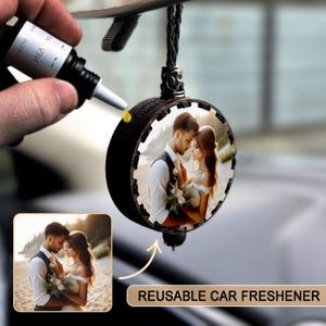 Custom Couple Photo Car Air Freshener in Gift Box Personalized Wooden Car Charm Anniversary Gift for Him Her Romantic Car Diffuser Keepsake