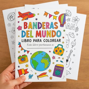 Libro de colorear para niños, banderas del mundo, paginas para pintar, educación infantil, Ebook de actividades en ESPAÑOL, kids quiet book