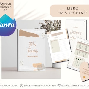 cuaderno de recetas personal en español, Cookbook, libro de recetas, regalo de bodas, recetario, recetas familiares, regalo día de la madre