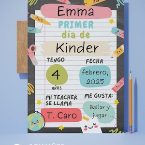 Cartel Regreso a Clases personalizado, Lámina Primer Día de Escuela, Recuerdo Escolar, letrero Infantil para Kinder, pizarra niños escuela