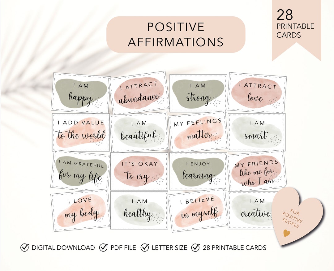 Positive Affirmations Cards, Quote Flash Cards, Digital Download ...