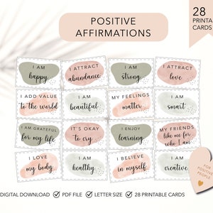 Cartes d'affirmations positives, motivantes, téléchargement numérique, imprimables, soins personnels, amour de soi, citations quotidiennes inspirantes de thérapie quotidienne