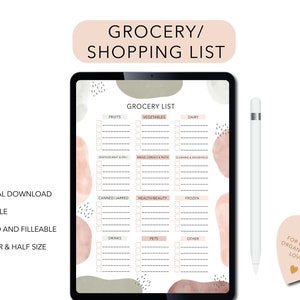 Grocery List Printable Template, Food Shopping List, Instant Download PDF, Shopping List Printable, Food Shopping Planner Shopping Checklist
