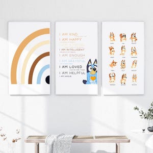 Tabla de sentimientos de Bluey para niños, Fomenta la conciencia emocional con afirmaciones imprimibles, Pósters de Bluey para el aula, Letrero de bingo de Bluey para el dormitorio