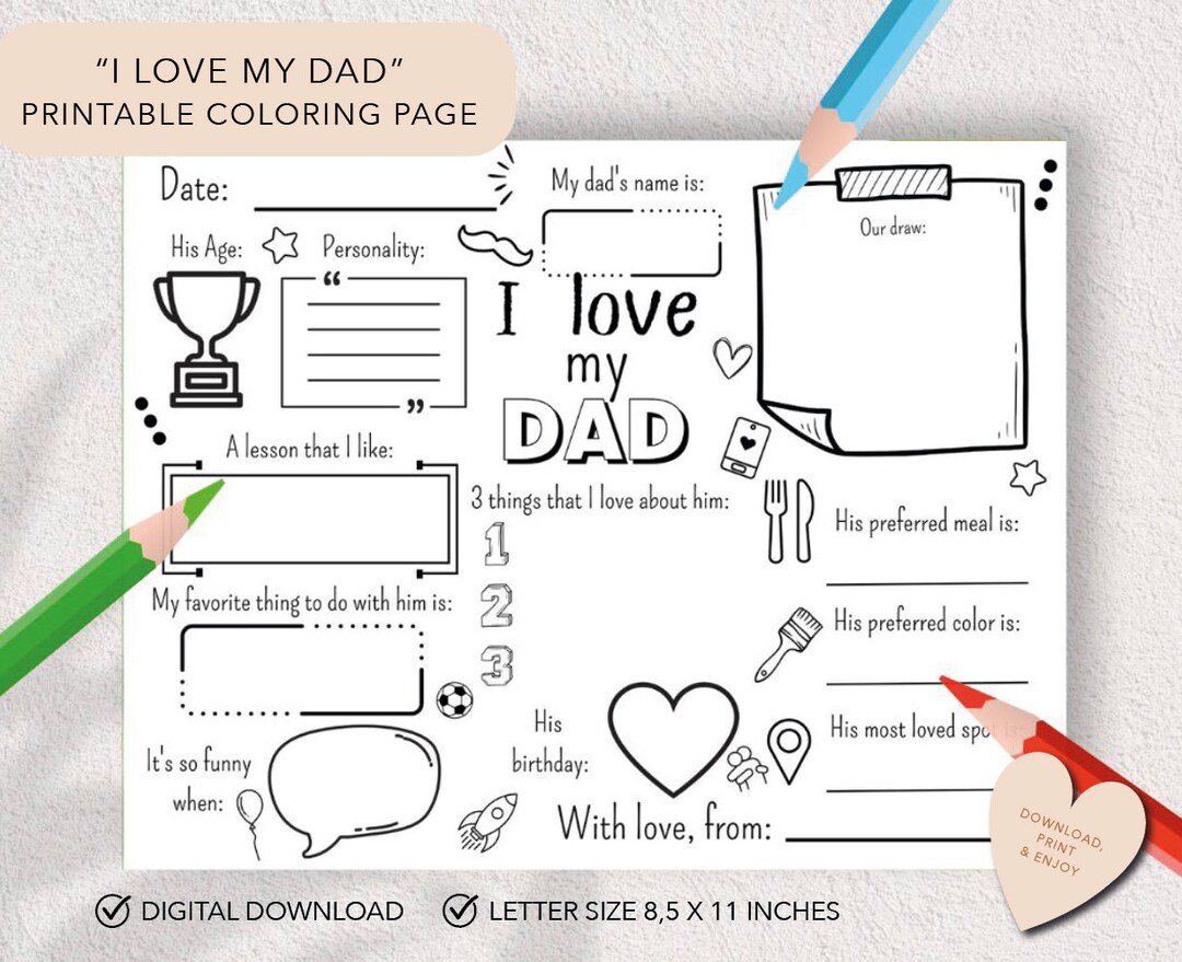 I Love My Dad Printable Coloring Sheet Etsy I Love My Dad Printable Coloring Sheet Etsy