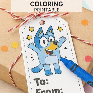 Blue Dog Thank You Tags Printable, Coloring Tags for Kids | Party Favor Thank You Cards | DIY Tags for Teachers & Parents | Instant Download