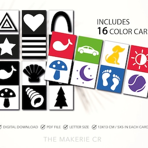 Contrast cards for baby, Printable, Monochrome Sensory Flash Cards, newborn Activities, Infant Stimulation, Black & White Shapes for Babies
