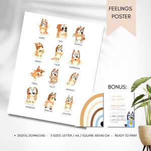 Póster "Sentimientos Azules", juego de 3 pósteres educativos, tabla de emociones para niños, impresión de sentimientos, rincón de la calma, decoración para el aula, arte infantil