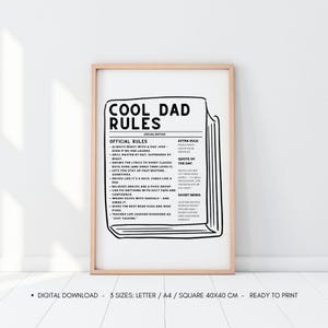 Regole per un papà figo stampabili, regalo divertente per la festa del papà, citazione da parete per papà, cartello per papà, biglietto per la festa del papà, poster retrò per papà, stampa di barzellette sul papà