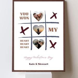Personalized Valentine&#39;s Day gift, Valentine&#39;s gift for him/her, Custom Couples gift, editable tic tac toe, romantic gift, Photo Tic tac toe
