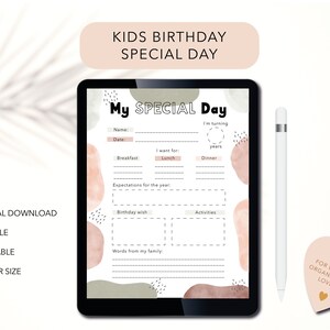 Regalo de cumpleaños para niños, lista de deseos, lista de cumpleaños, planificador de cumpleaños, plantilla digital, plan de cumpleaños, plan de cumpleaños para niños, deseos de cumpleaños
