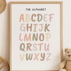 Alphabet Poster Classroom, ABC Poster Print, Homeschool Printable Kids Wall Decor, preschool learning, Montessori boho alphabet flashcards