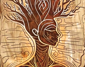 Mother Earth Goddess Art Print, Gaia Goddess, Altar Goddess Poster, Awakened Goddess Wall Art Fine Art Print, Goddess Painting Wooden Effect
