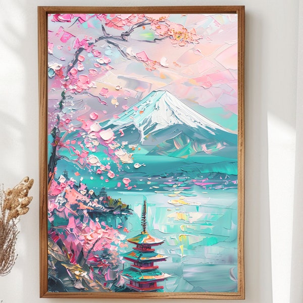 Cherry Blossom Tree Painting, Japanese Landscape Artwork, Cherry Blossom Japanese Painting, Digital Print, Soul Art, Cherry Blossom Art