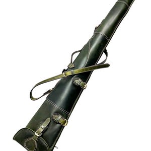 Western Rifle Scabbard 40–54&quot; Olive Green Leather Rifle Scabbard with Fur Lining Carrying Handle, Ammo Pockets and Adjustable Carrying Strap