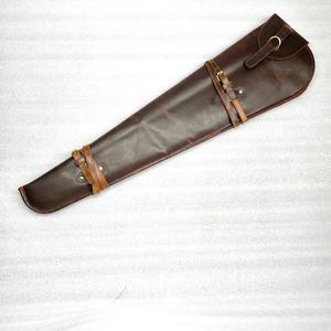 33&quot; Vintage Brown Leather Rifle Scabbard for Lever Action Carbine Horseback or ATV Hunting Fits Winchester Marlin Henry USA Made