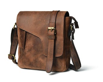 Leather Crossbody Bag - Men's Brown Messenger, Handmade Shoulder Bag, Personalized Gift