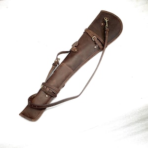 33&quot; Western Rifle Scabbard Bag with Adjustable Strap - Brown Leather - Handmade Shotgun Case Cover Rifle Fits Winchester Marlin Henry