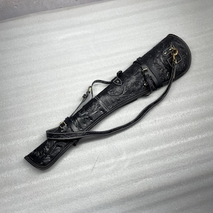 33&quot; Black Leather Hand Tooled Rifle Scabbard for Lever Action Carbine Horseback or ATV Hunting Fits Winchester Marlin Henry USA Made