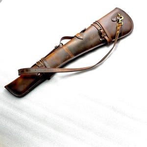 33&quot; Leather Rifle Scabbard Case with Adjustable Strap - Rugged Brown Leather -Handmade Shotgun Case Cover Rifle Fits Winchester Marlin Henry