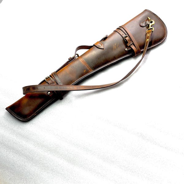 33" Western Rifle Scabbard Case with Adjustable Strap - Ombre Brown Leather -Handmade Shotgun Case Cover Rifle Fits Winchester Marlin Henry