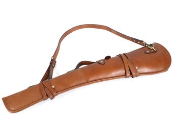 33" Western Rifle Scabbard Case with Handle, Adjustable Strap and Fur Lining - Vintage Tan Leather Rifle Cover Fits Winchester Marlin Henry