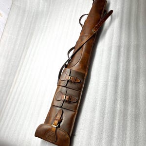 Western Rifle Scabbard 40-54 Inches Tan Leather Rifle Scabbard with Fur Lining - Carrying Handle, Ammo Pockets and Adjustable Carrying Strap