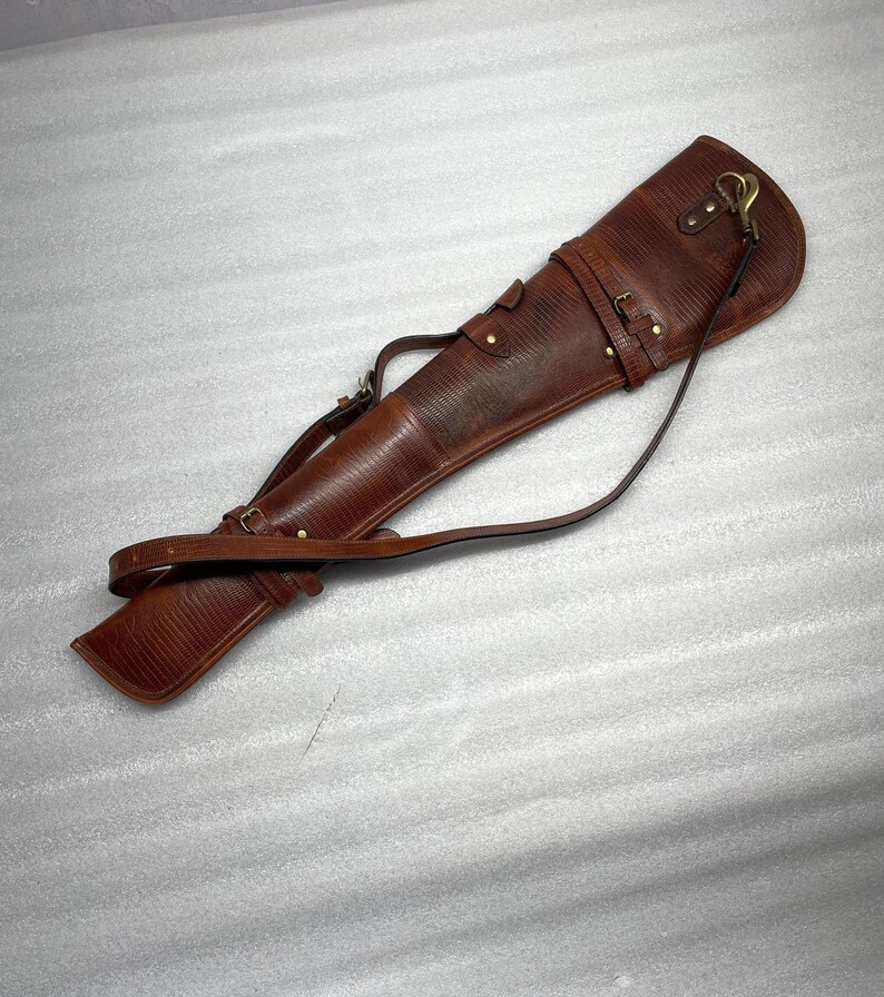 33” Brown Leather Rifle Scabbard – Textured Full Grain Western Gun Case ...