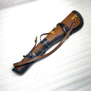 Western Rifle Scabbard - 33&quot; Brown Hand Tooled Leather Rifle Cover with Adjustable Strap Fits Most Lever - Action Rifles Gift for Hunting