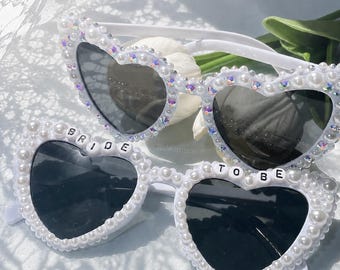 Occhiali da sole per la futura sposa, occhiali da sole da sposa personalizzati, occhiali da sole con cuore di perla, occhiali per addio al nubilato, occhiali da sole per festa di addio al nubilato
