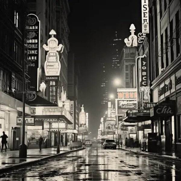 New York Street at Night, Retro Noir 1960s Themed Download