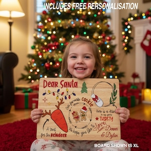 Personalised Christmas Eve Treat Board: Solid Beech Wood Santa&#39;s Cookie Plate, Snack Tray Gift