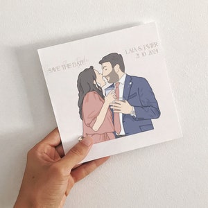 Faire-part de mariage illustré personnalisé, conception numérique imprimable, portrait de couple à partir d'une photo, faire-part de mariage unique